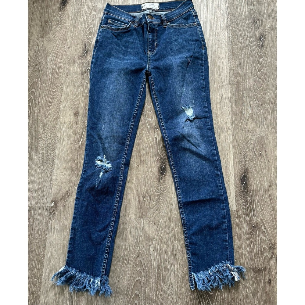 Free People Jeans Women's 26 Blu Great Heights Fringe‎ Fray Hem Skinny Distress